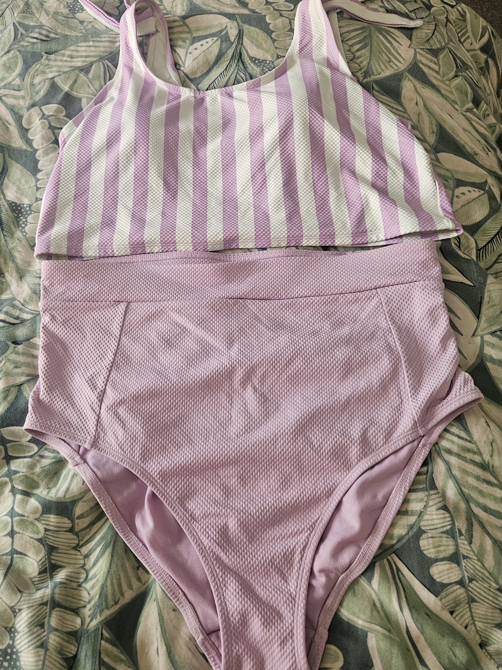 Penningtons Lilac Striped Crop Top & High-Waist Bikini Set